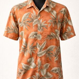 Pierre Cardin Men's Orange Leaf Print Hawaiian Shirt
